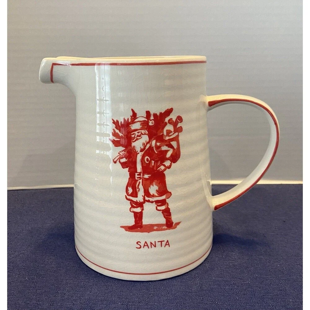 Molly Hatch Santa Pitcher- Large Cream & Red